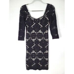 Intimately Free People Black Lace Stretch Bodycon Dress M/L Medium Large